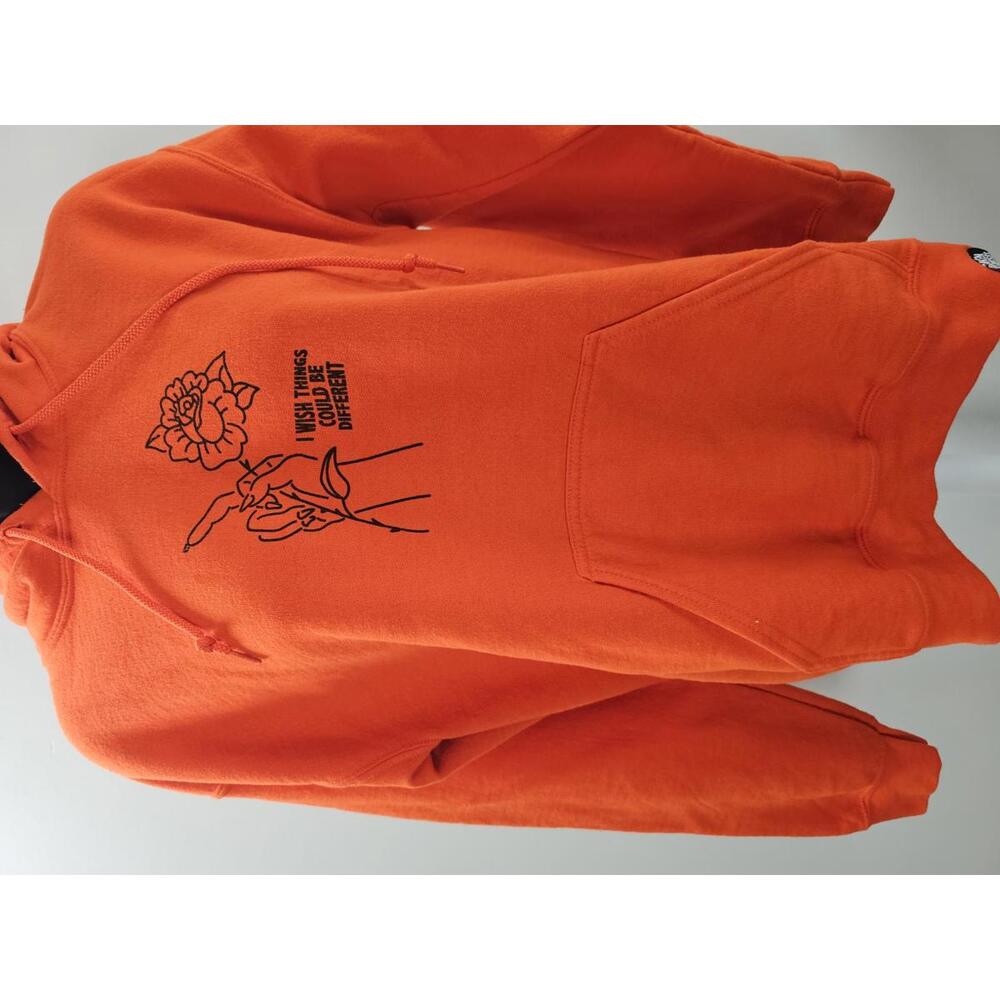 Broken Promises Orange Hoodie with Graphic and Sleeve Print